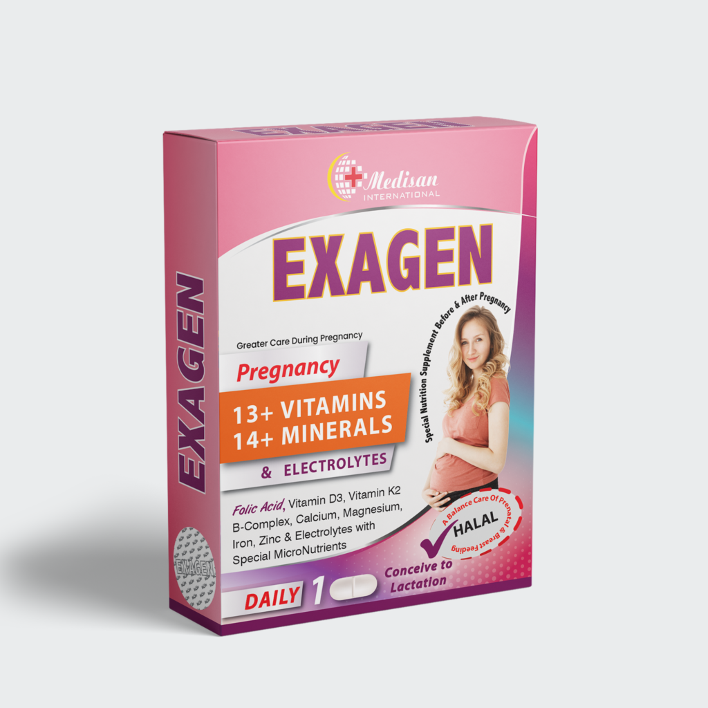 EXAGEN Tablets: Supporting Women's Reproductive Health
Empowering Women on Their Journey
EXAGEN Tablets are a daily multivitamin and mineral supplement designed to support women's reproductive health during key life stages:
- Trying to Conceive
- Pregnancy
- Breastfeeding
Key Benefits:
1. Supports Fertility: With essential vitamins and minerals like Zinc
2. Promotes Healthy Pregnancy: Iron for normal red blood cell formation
3. Protects Fetal Development: Folic Acid to prevent neural tube defects
Expert Nutritional Care for a Healthy Pregnancy and Beyond